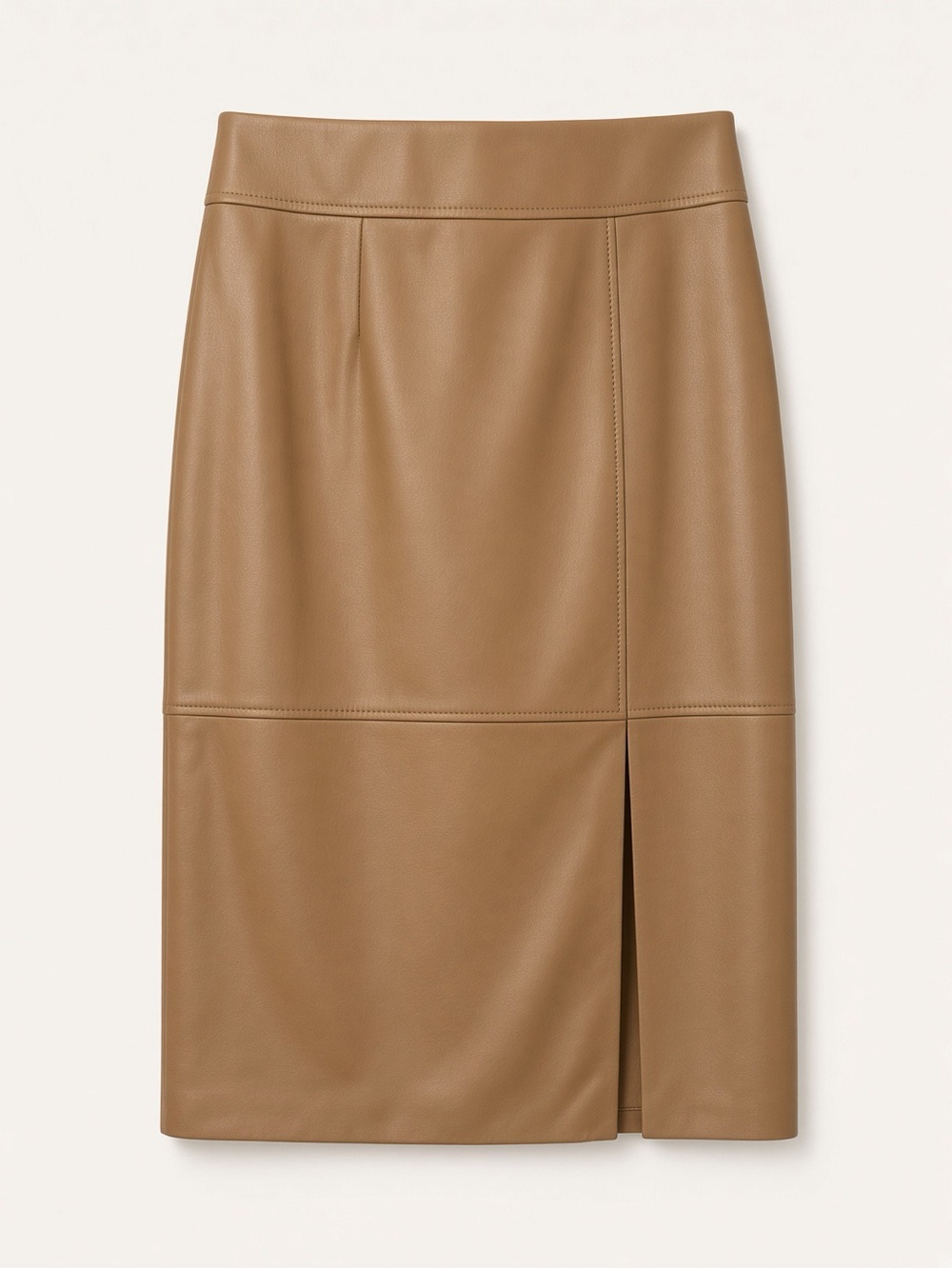 NEW HUGO BOSS Camel Leather Pencil Skirt with Front Slit